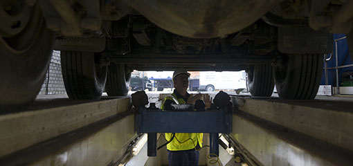 Vehicle tester under lorry