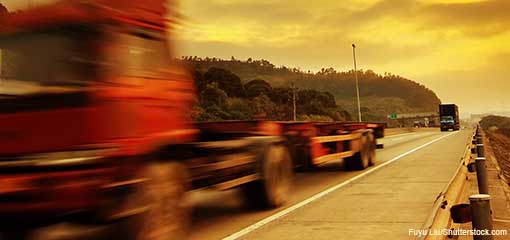 Moving truck on a road