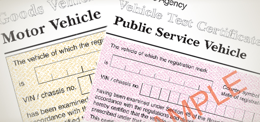 Sample of commercial vehicle test certificates