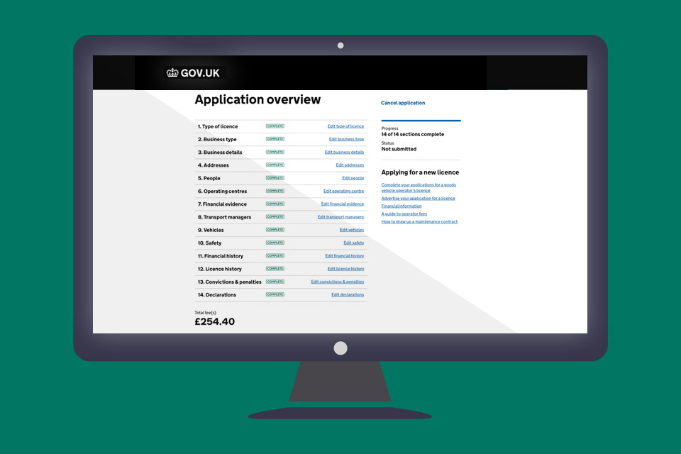 Computer screen with application overview details