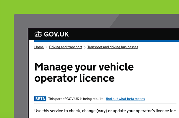 Manage your vehicle operator licence page on GOV.UK