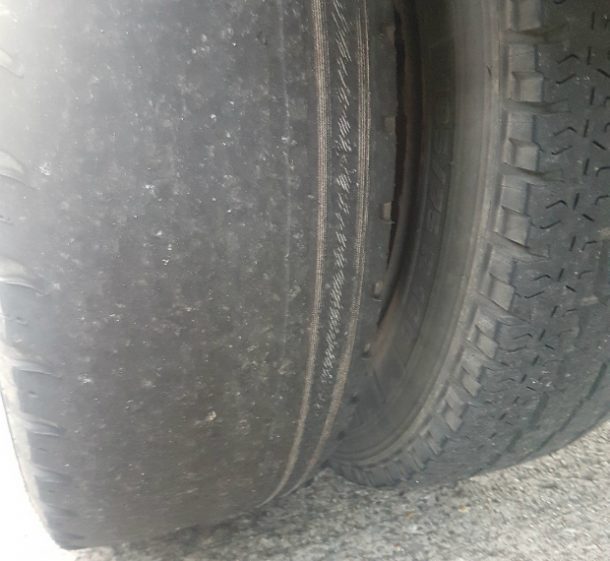 A close up shot of a bald tyre.