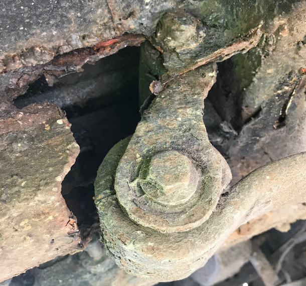 Badly corroded components on a vehicle.