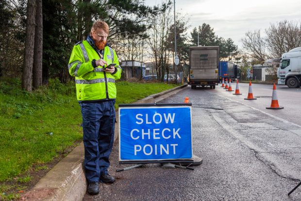 DVSA check point with enforcement officer 