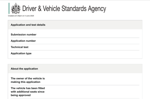 An example of the improved digital application process, showing application and test details