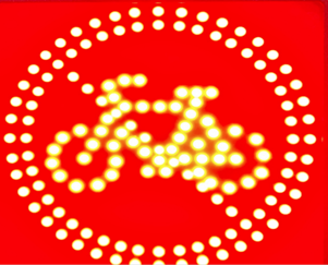 A pictogram of a visual type of warning beacon used on large vehicles to protect vulnerable road users.