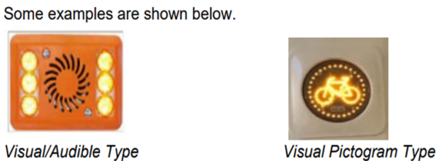 A pictogram of a visual/audible type of warning beacons used on large vehicles to protect vulnerable road users.